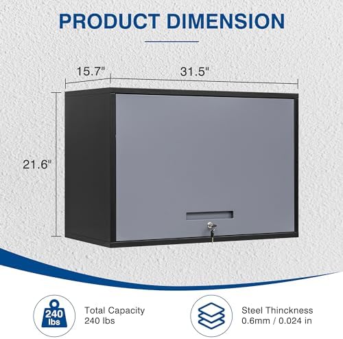 Fesbos Metal Storage Cabinet Black&Gray Wall Cabinets with Shelf and Locking Door - Wall Mounted Storage Cabinet for Garage Warehouse Home Office - Assembly Required - Image 3