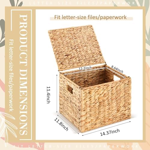 2 Pack Letter Size Hanging File Box, Water Hyacinth Wicker File Organizer - Image 2