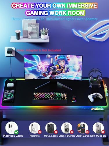 Mouse Pad with 15W Magnetic Wireless Charging 31.5x15.75 Inch, RGB Mousepad for Desk Mat, XXL Desk Pad with 11 Colors & 5 Modes, Home Office Large Keyboard Pad Waterproof Non-Slip for Gaming PC Setup - Image 3