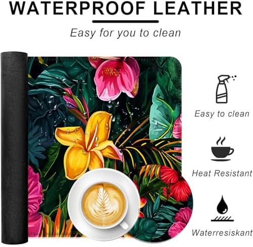 Large Keyboard Mouse Pad Set, Extended Mouse Pad+Keyboard Wrist Rest Support, Memory Foam Ergonomic Easy Typing, 4Pcs (31.5×11.8 in) Desk Pad Set for Office Home,Vibrant Tropical Flower - Image 2