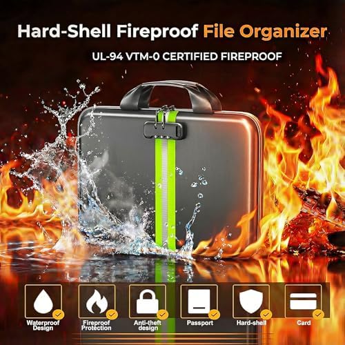 Fireproof Document Organizer with Lock, Semi-Rigid EVA Shell File Box with 13-Pocket Accordion Folder, Water-Resistant Storage for Important Documents, Passports & Certificates - Image 2