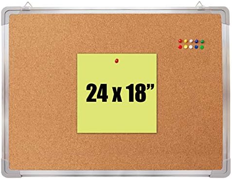 Cork Board 24x18 in, Framed Wall Hanging Bulletin Board with 10 Thumb Tacks by Navy+Penguin