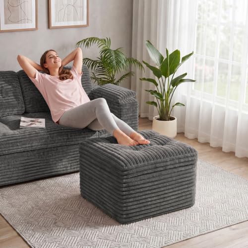 23.6in Pouf Ottoman, Corduroy Footstool Foot Rest Floor Seating - Image 7
