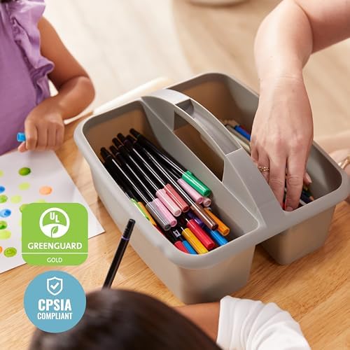 ECR4Kids 2-Compartment Large Plastic Caddy, Multipurpose Organization, Grey, 6-Pack - Image 6