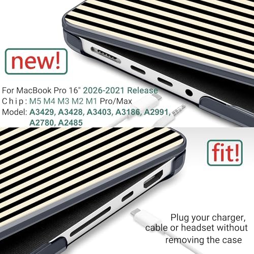 DONGKE Compatible with MacBook Pro 16 Inch Case (2026-2021 Release, M5 M4 M3 M2 M1 Pro/Max Chip), Plastic Hard Shell with Keyboard Cover & Screen Protector for MacBook Pro 16", Black & Cream Stripes - Image 2
