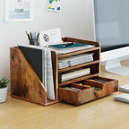 Wood Desk File Organizer with Side File Rack, Space-Efficient Design Easy to Assemble for Efficient Office Setup, Reduces Desk Clutter (Brown) - Image 6