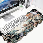 4 in 1 Desk Mat Set,Mouse Pad with Keyboard Wrist Rest,Wave-Shaped Design,Non-Slip Rubber Base,Waterproof,for Home,Office,Gaming,Mushrooms and Butterflies - Image 3