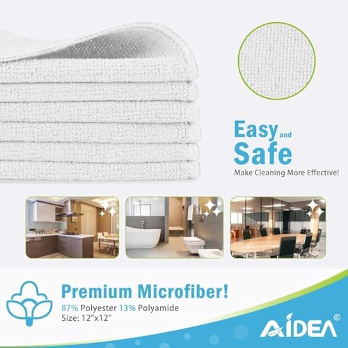 AIDEA Microfiber Cleaning Cloth White-400PK, Soft Microfiber Towels for Cars, Absorbent Cleaning Rags, Lint-Free Streak-Free Wash Cloths for House, Kitchen, Window,11.5"×11.5" - Image 2