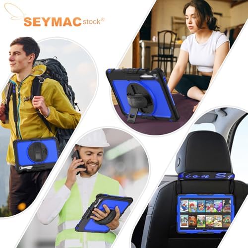 SEYMAC stock Case for Samsung Galaxy Tab S10 FE+ Plus 5G Tablet Case 13.1'' Protective with Screen Protector, Pen Holder, 360 Rotate Stand, Hand Strap, Shoulder Strap, Blue1 - Image 6