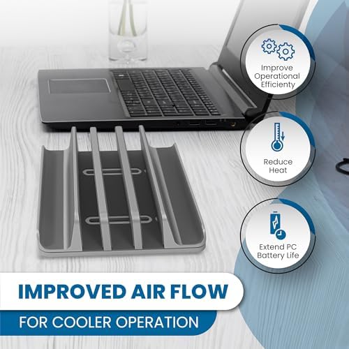 Multiple Laptop Holder Vertical – Adjustable Laptop Vertical Stand Holds 5 Devices, Fits All MacBooks Laptops Tablets and Mobiles (up to 17.3”). Closed Upright Vertical Laptop Stand for Desk - Image 3