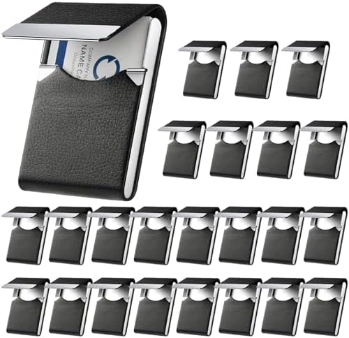 24 Pack Business Card Holder Case PU Leather Name Cards Holder RFID Blocking Credit Cards Carrier Metal Business Card Case with Magnetic Closure Business Card Wallet for Women or Men,Lychee Pattern by VZZNN
