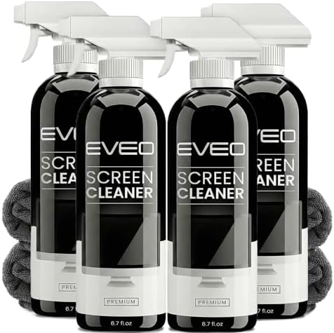 EVEO® Screen Cleaner Spray Kit (Streak-Free) TV Screen Cleaner for Smart TV, LCD, LED, OLED | Computer Screen Cleaner Spray and Wipe Microfiber Cloth - TV, Monitor, Laptop, iPad, Car - 6.7oz 4 Pack by EVEO