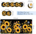 TGFEWYTJYJ Extended Gaming Mouse Pad,Memory Foam Ergonomic Keyboard Mouse Wrist Rest Support Set,Large Desk Mat with Stitched Edges,Non-Slip Base Mousepad Home Office,Retro Sunflowers Butterfly - Image 2