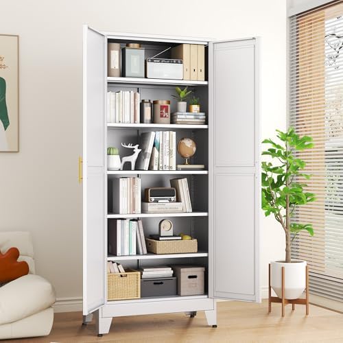 White Metal Storage Cabinet,75" Steel Cabinets for Home Office - Image 2