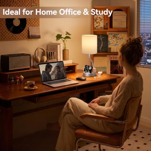 Fenmzee Bedside Lamp for Bedroom Set - 18" Grey Table Lamp for Nightstand - Image 2