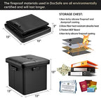 DocSafe Storage Ottoman with Lock,Fireproof Folding Ottoman Foot Rest Stool Storage Chest with Storage Safe for Important Documents,Waterproof 13 Inches Short Ottoman Foot Stool with Handles,Black - Image 3