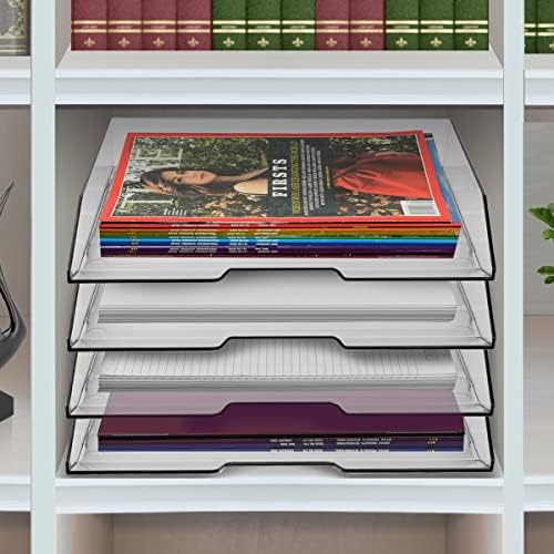 Acrimet 4 Tier Paper Organizer Letter Tray – Plastic Stackable Desk File Organizer, Side Load Paper Sorter for Letter/A4 Office File Folder Holder – Clear Crystal - Image 3
