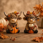 Karenhi 2 Pcs Fall Highland Cow Figurines Resin, Autumn Tabletop Decor - Image 2