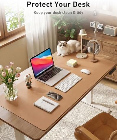Aothia Faux Leather Desk Mat Mouse Pad, 63" x 17", Khaki - Image 5