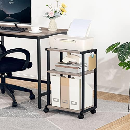HOOBRO Mobile Printer Stand, 3-Tier Printer Cart Under Desk with Storage, Industrial Adjustable Rolling Cart, Sturdy Little Table on Wheels for Home Office BG28PS01N1 - Image 3