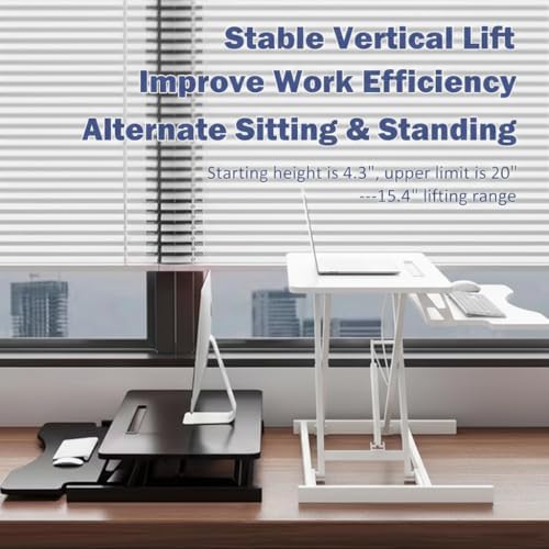 32 Inch Height Adjustable Stand Up Desk Riser, Heavy Duty Computer Workstation with Removable Keyboard Tray - Ergonomic Design for Home Office Workshop Gaming, Spacious Platform(White) - Image 4