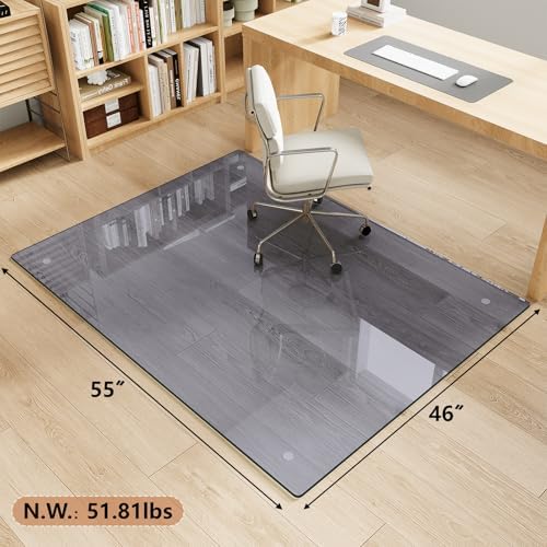 46" x 55" Gray Tempered Glass Chair Mat for Carpet & Hard Floors - Image 4
