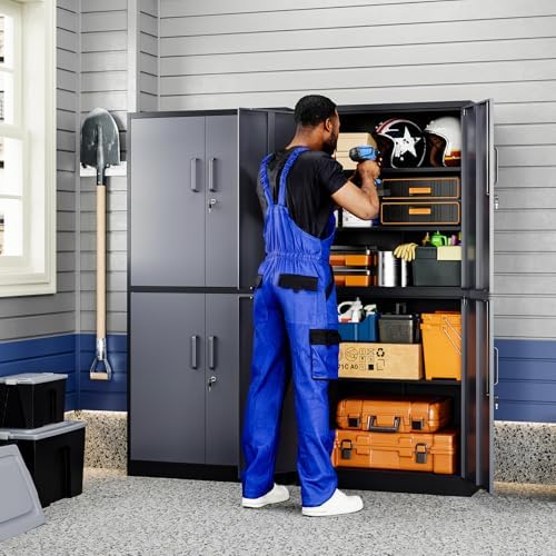 Yizosh Metal Storage Locking Cabinet with 4 Doors and 2 Adjustable Shelves,71" Lockable Garage Tall Steel Cabinet,for Home Office,Living Room,Pantry,Gym,Commercial Storage (Gray Black) - Image 2