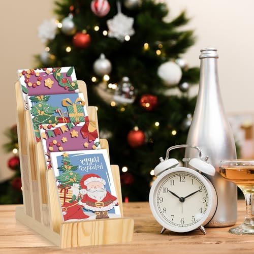 4 Tier Pine Wood Brochure Display Stand 6 x 9 inch Brochure Holder Pamphlet Display Stand for 5.5 x 8.5 inch 5 x 7 inch Booklets Menus Postcard Holder Multi Purpose Organizer - Image 6