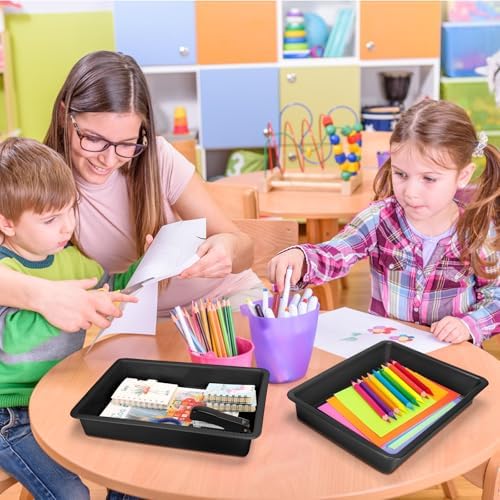 ShineMe 6 Pack Paper Trays for Classroom, Black Plastic Book Bins with Colorful Labels, Stackable Letter Size Storage Tray, Desk Organizer Tray for Home, School and Office - Image 7