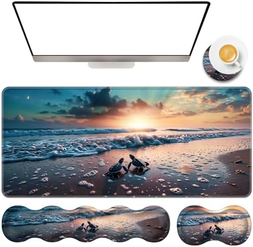 TGFEWYTJYJ Extended Gaming Mouse Pad,Memory Foam Ergonomic Keyboard Mouse Wrist Rest Support Set,Large Desk Mat with Stitched Edges,Non-Slip Base Mousepad Home Office,Sea Turtles by GFEWYTJYJ