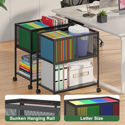 Sbanmao Rolling File Cart, Mobile File Cabinet with Wheels Hanging Files, Metal Hanging File Folder Cart File Organizer Fit Letter Size for Home Office, Black (Patent Pending) - Image 4