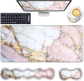 Keyboard Wrist Rest and Mouse Pad with Wrist Support Set Ergonomic Coaster,Memory Foam,Easy Typing Pain Relief,Large XL Desk Mat 31.5"x 11.8",Colorful Marble by CICPLKSE