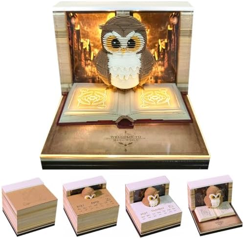 Time Piece 3D Calendar 2027, Tear Away Desk Calendar With LED Light & Tear-Off Notes for Record, Planner & Habit Tracker, Art Sculpture Calendar Gift for Office & Home Decor (Cute Owl) by RWUJILONG