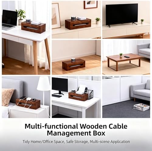 Cable Management Box, Solid Wood Cord Hider, Large Wire Organizer - Image 4