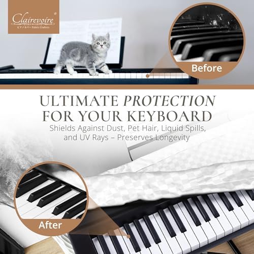 Clairevoire Waterproof Keyboard Piano Cover Cloth for Yamaha DGX670, DGX660, DGX650, Keyboard Covers for Digital Piano, Electric Piano Protection, Weighted Keyboard Piano 88 Keys - DGX670, Pearl White - Image 3