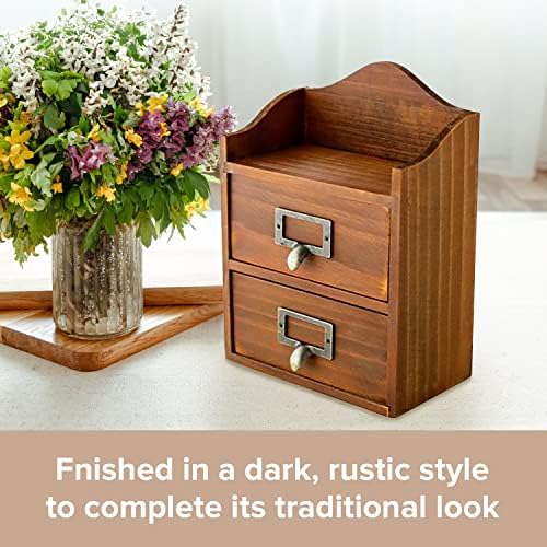 Mini Vintage 2 Drawer Desktop Organizer - Rustic Card Catalog with Label Holders - Small Chest for Storage and Organization - Library Box - 2-Pack - Image 6