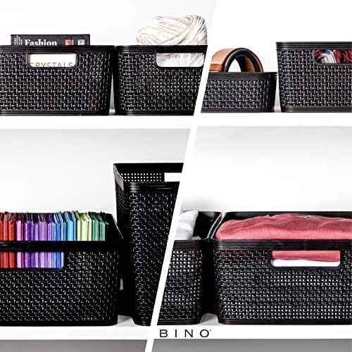 BINO | Woven Plastic Basket | Large (Black), 3-Pack | THE JUTE COLLECTION | Home Organization, Space - Saving Storage, Stylish Design | Jute Basket | Plastic Storage Basket - Image 4