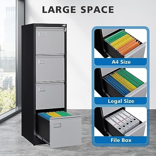 BYNSOE 4 Drawer File Cabinet with Lock Metal Vertical Filing Cabinet Office Home Lateral File Cabinet for A4 Legal/Letter Size,Assembly Required - Image 4