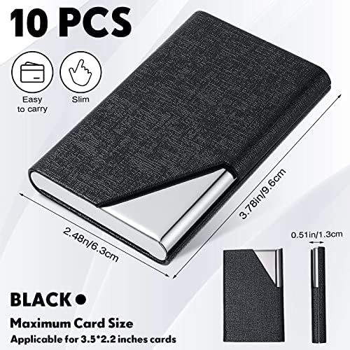 Yexiya 10 Pcs Business Card Holder with Magnetic Closure PU Leather Stainless Steel Multi Business Card Case Slim Business Card Wallet for Credit ID Women Men Office Supplies (Black, Basic Style) - Image 2