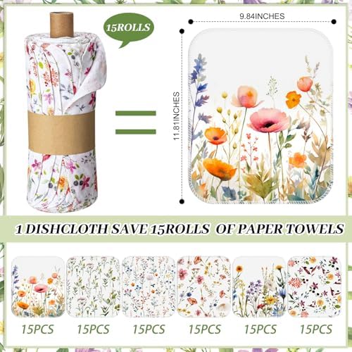 90 Pack Reusable Kitchen Cloths Cotton Towel, Wildflowers - Image 2