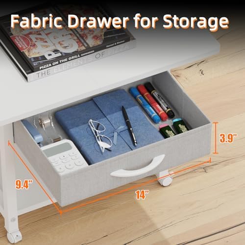 YAOHUOO 22"x15" Large Printer Stand with Drawer, 2-Tier Rolling Table Cart - Image 6