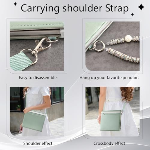 E NET-CASE Case for Kindle Scribe 10.2 inch(2024/2022 Release),Premium PU Leather with Card Slot and Pen Holder and Auto Sleep/Wake,Shoulder Strap Cover for 10.2" Kindle (Light Green) - Image 3