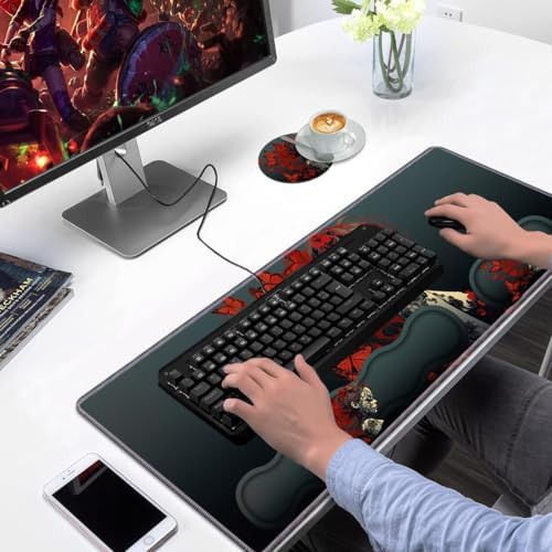 Ergonomic Keyboard Wrist Rest & Mouse Pad Wrist Rest Set, Large Gaming Desk Mat 31.5"x 11.8" with Non-Slip Base, Memory Foam, Easy Typing Pain Relief for Home & Office, Tattooed Girl and Red Butterfly - Image 7