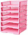6 Pcs Pink Turn in Trays Classroom, Stackable Paper Bins for Classroom, 13x9x2.8 inch Plastic Baskets Desktop Organization System Office (Pink) by Unknown