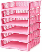 6 Pcs Pink Turn in Trays Classroom, Stackable Paper Bins for Classroom, 13x9x2.8 inch Plastic Baskets Desktop Organization System Office (Pink) by Unknown