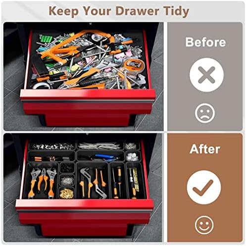 A-LUGEI【】【5 Size】 Tool Box Organizer Tray Divider Set, 【Black】 Desk Drawer Organizer, Garage Organization and Storage Toolbox Accessories Rolling Tool Chest Cart Cabinet WorkBench Small Part - Image 4