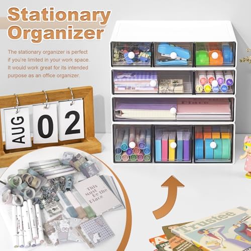 Desk Organizer with 9 Drawers, 4 Tier Plastic Stackable Storage Drawers for Desk Storage, Office Stationary Makeup Organizer Suit for Home, Office and School - Image 5
