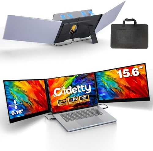 CIDETTY New Upgrad Laptop Screen Extender Monitor Portable, Ultra Light & Thin Triple Portable Monitor for Laptop 1080P FHD IPS Display for 13-17" Laptop, Plug & Play Compatiable with Win/Mac/Chrome by CIDETTYElectronics