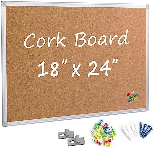 Cork Board Bulletin Board 24 x 18 Inches, Silver Aluminium Framed Corkboard, Office Board for Wall Cork, Large Wall Mounted Notice Pin Board for Home, Office and School by Justdowhatyouwanttodo