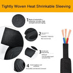 Heat Shrink Braided Sleeving 2:1 Shrinkable Fabric Cable Sheathing Wire Tubing Management Abrasion Protectors Flexibility 1/2" ID-35FT - Image 3